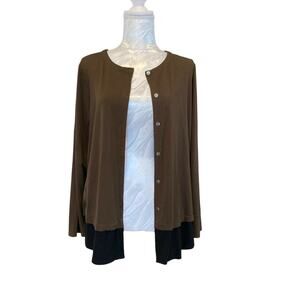 J Jill Mocha Brown Black Flowy Neutral Button Down Tunic Cardigan Size Large